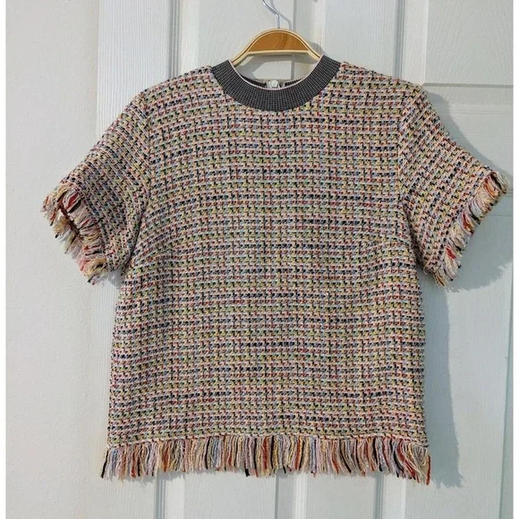 Zara | Tops | Zara Multicolor Tweed Fringe Top | Poshmark